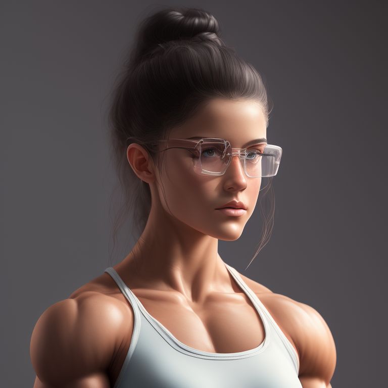 swift-ibex303: female bodybuilder, sharp jawline, defined abs, huge legs,  big biceps