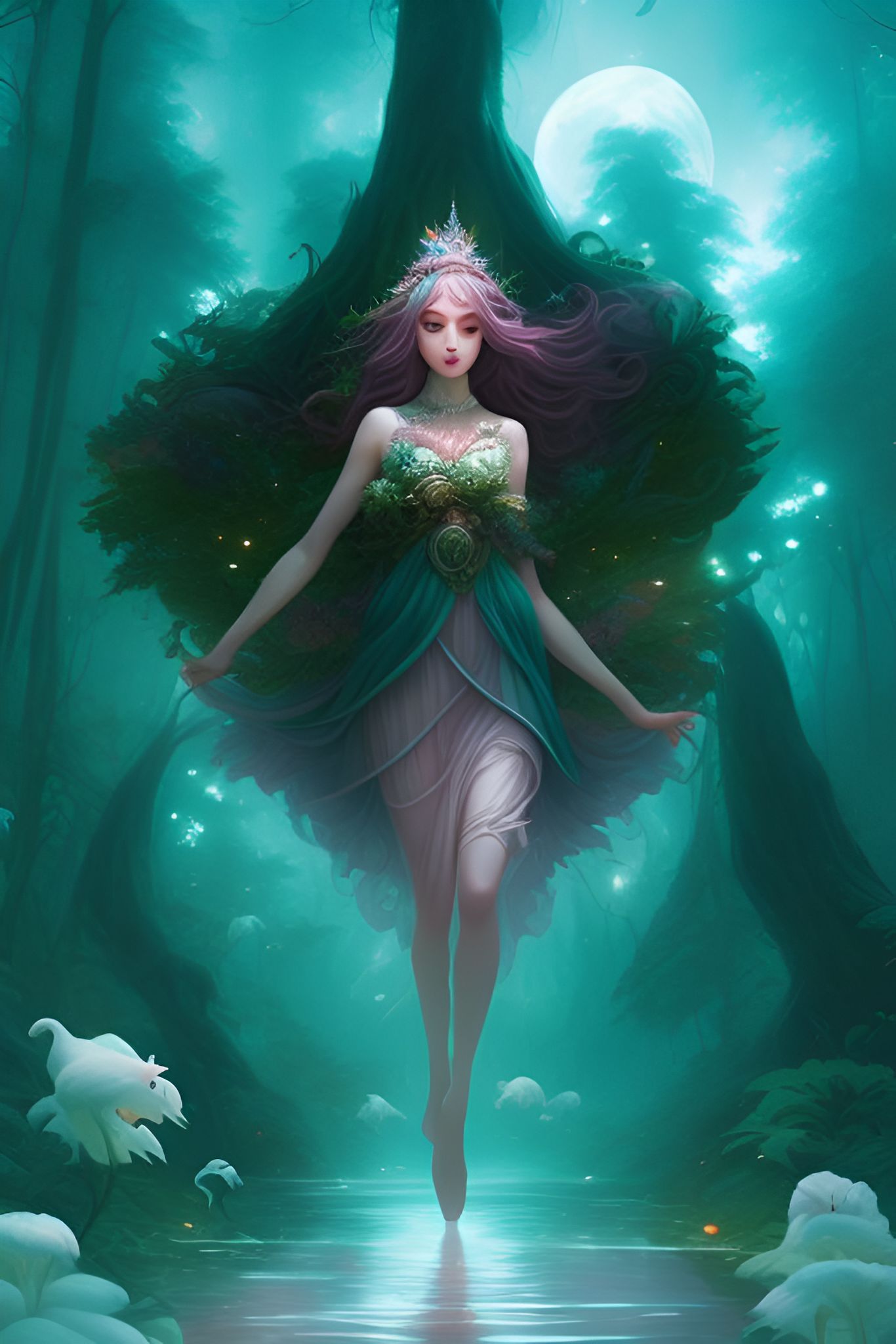 Osneysjc: forest goddess flying / dense forest background / fantasy art