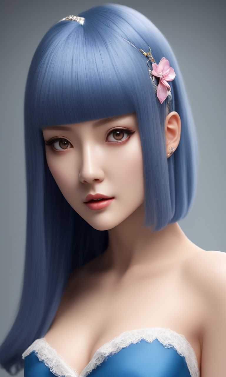 Slim Cat957 Centered Rem Rezero Stunning Beautiful Woman Bob Cut Sky Blue Hair With Short 