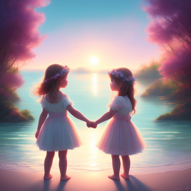 two sisters holding hands drawing