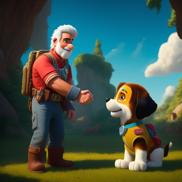 needybison347 papa troll shaking hands with the dog from paw patrol