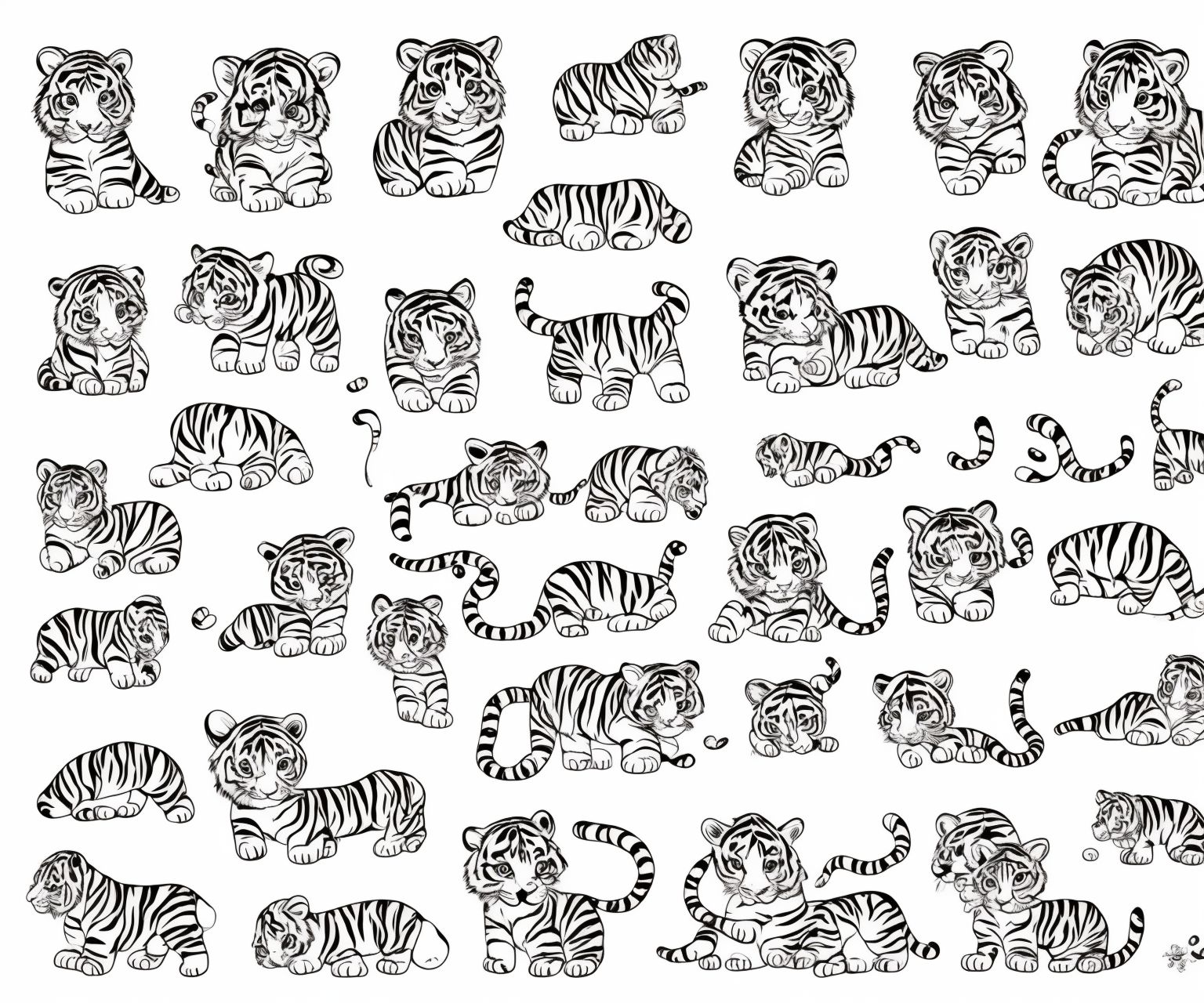 baby tiger clipart black and white