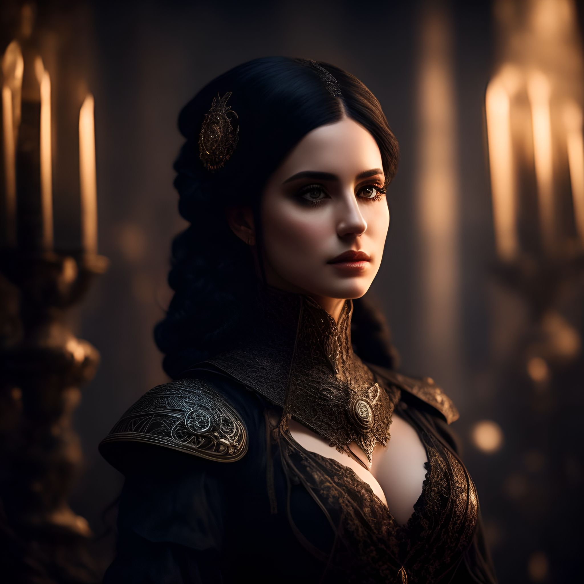 dramatic lighting, full body photography, intricate accurate details, female, magic, high resolution, insanely detailed and intricate,, beauty, full body photography, beautiful girl, medieval, black hair, magic,Yennefer of Vengerberg, --ar 9:16 