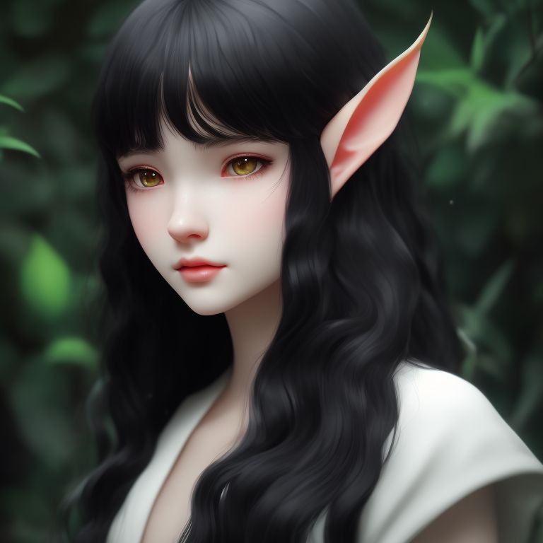 juicy-dog196: soft round face elven girl with black hair and pointy ...