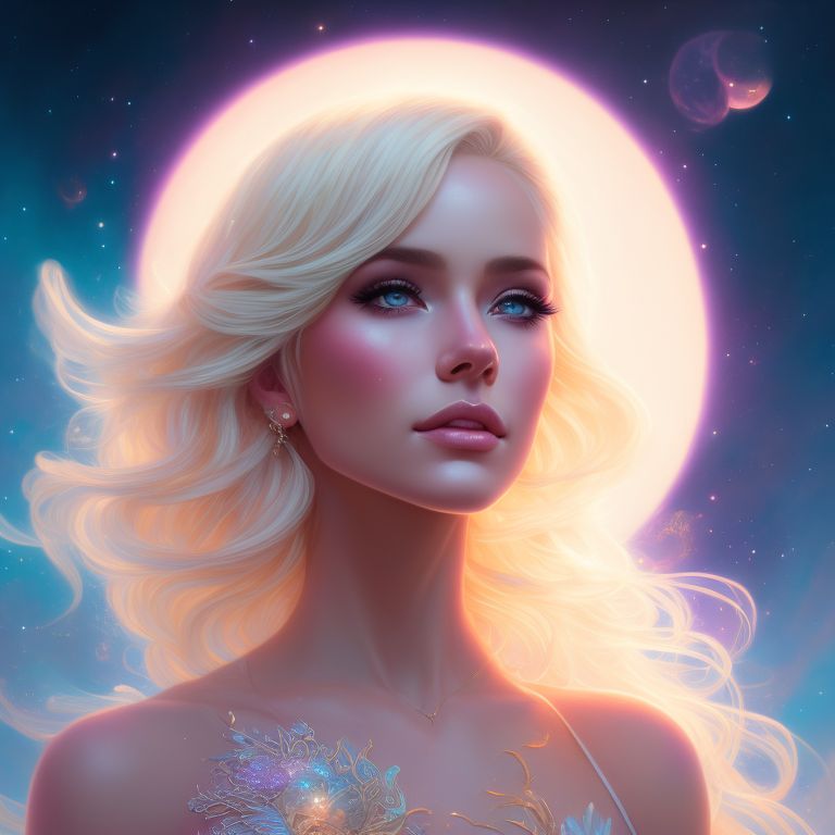 A blonde Goddess who is Jacklyn Marie Reed who is Sasha Marie Supernova, gazing at the sun, with intricate and delicate detailing, Fantasy, Pastel colors, ethereal lighting, Digital painting, art by loish and magali villeneuve and artgerm, trending on artstation.