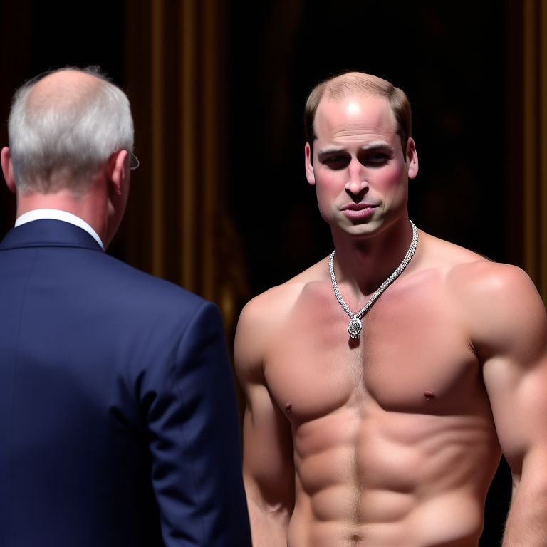 prizemouse202 handsome shirtless prince William wearing the UK crown