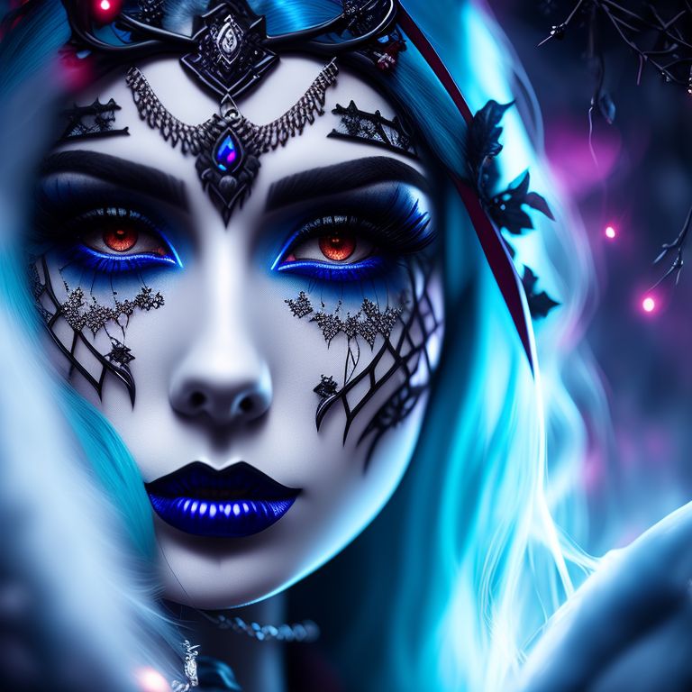 rapid-snail807: pretty goth witch, blue hair, dark red lips, realistic ...