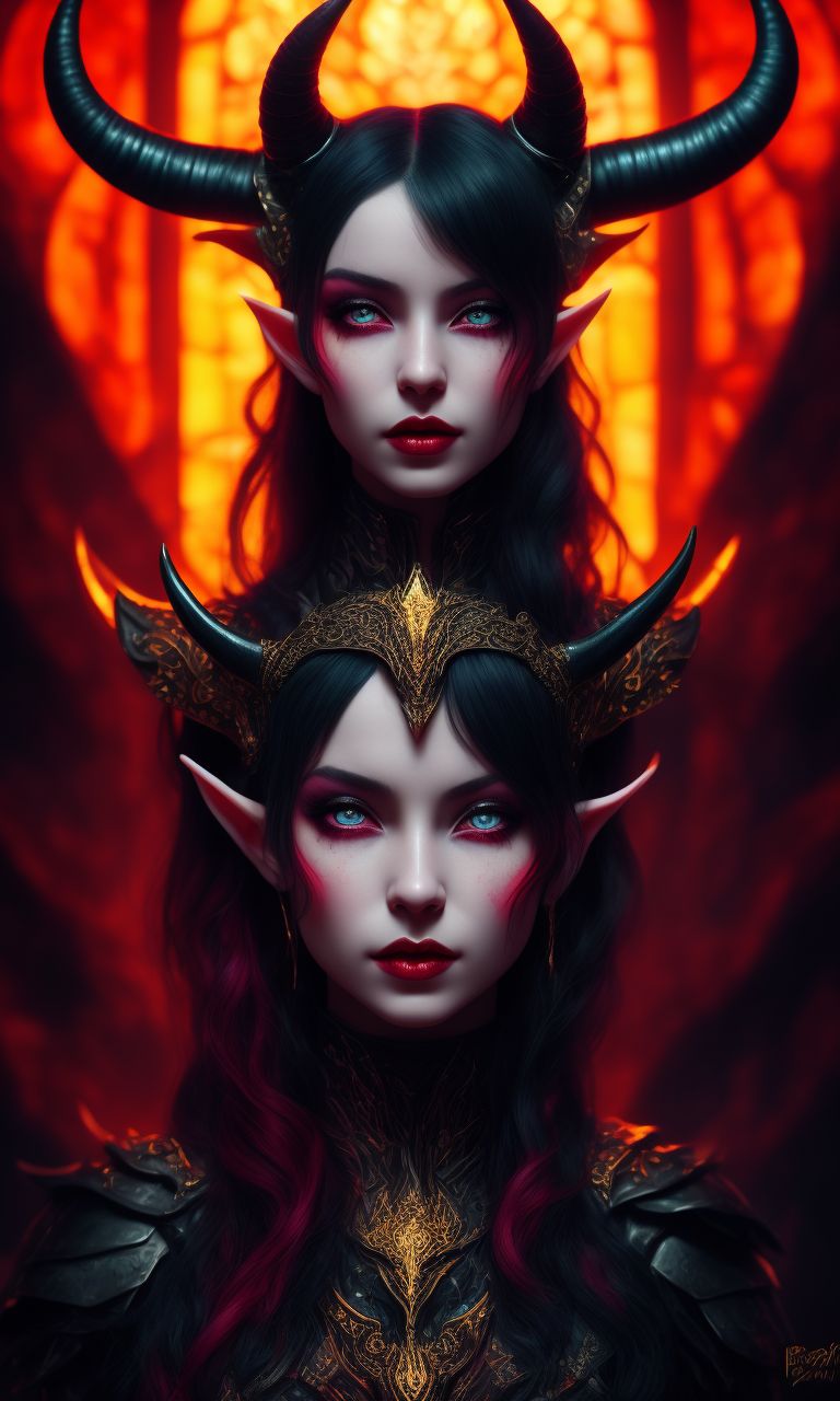 VarnaBrokentree Imagine a female tiefling with layered jet black hair