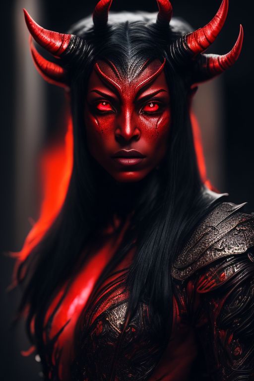SilverEvermoore: a female ((tiefling)) D&D character with ((vibrant red ...