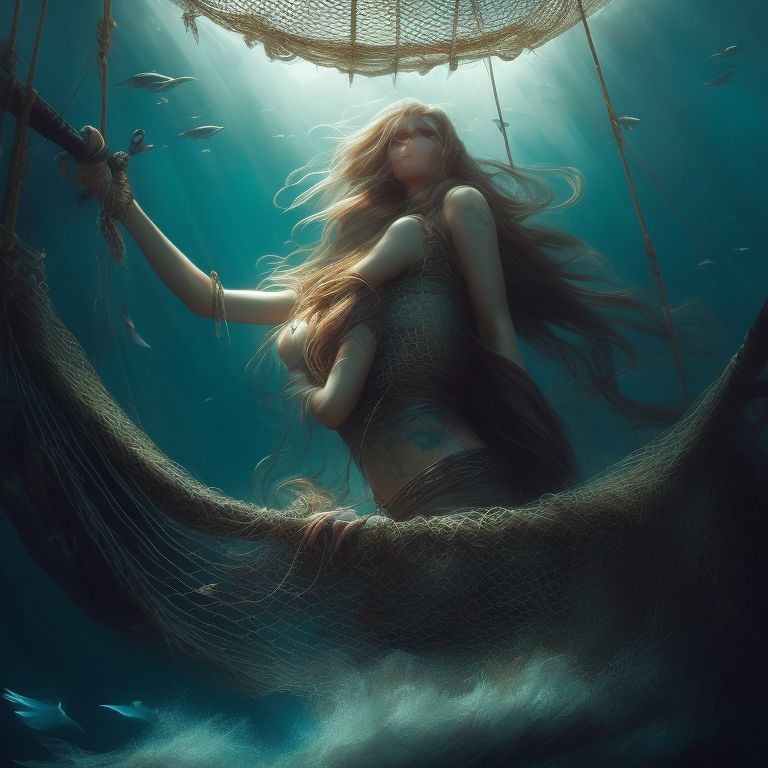 light-weasel306: Mermaid on a fishing boat stuck in a net