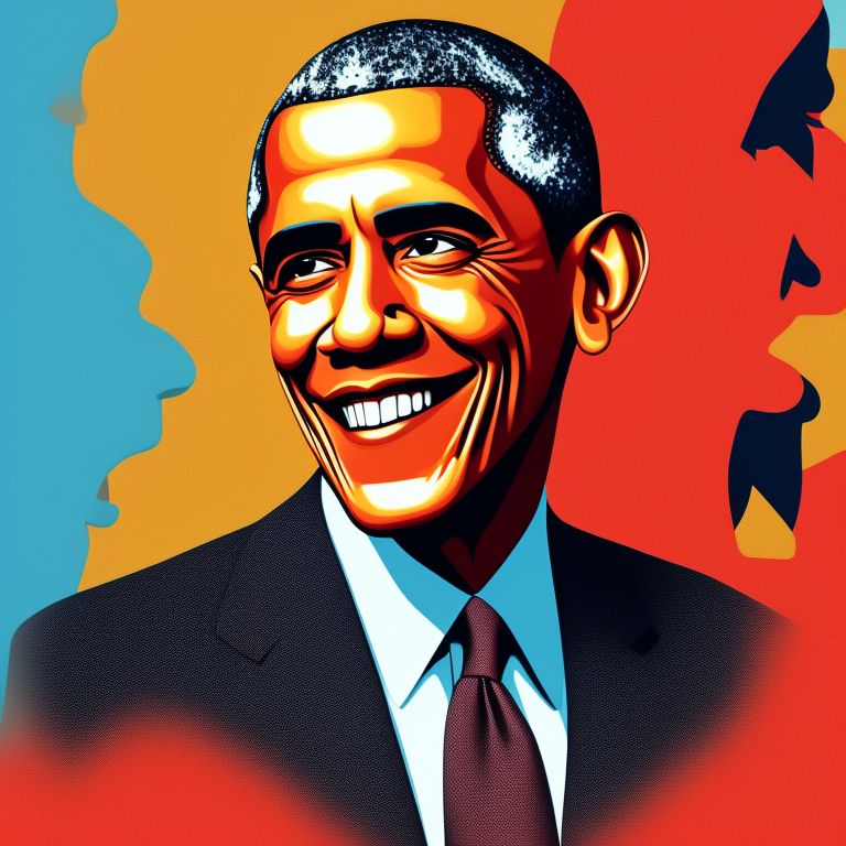 caricatura do Barack Obama
, Cartoonish, Humorous, exaggerated features, bold colors, Pop art, political satire, trending on social media, Digital illustration, art by banksy and kaws.