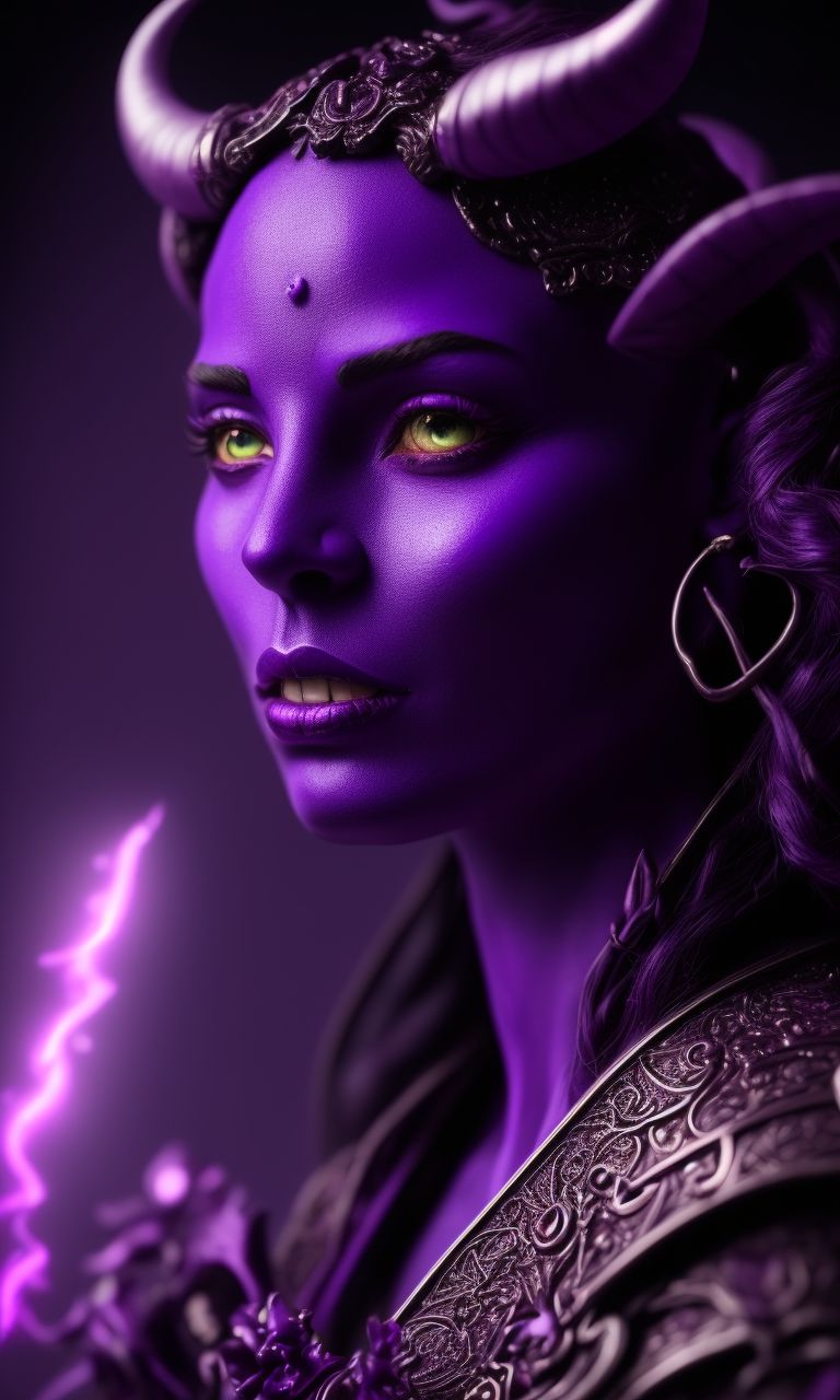  beautiful female ((tiefling)) bard D&D character with ((vibrant purple skin)), ((Full purple (#252599) skin color)), full body purple, (otherworldly purple) skin, purple face, purple lips, playing a 
mandolin, purple glowing spell, glowing purple musical notes floating arround, cinematic light, highlights bloom blurred, Photo realistic, 8k