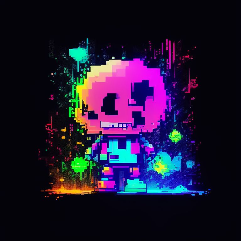 Error Sans and Ink Sans, pixel art style, glitch effect, Neon lights, Vibrant colors, High contrast, Action-packed, animated, trending on deviantart, fanart, art by toby fox and comyet and srpelo and falvie.
