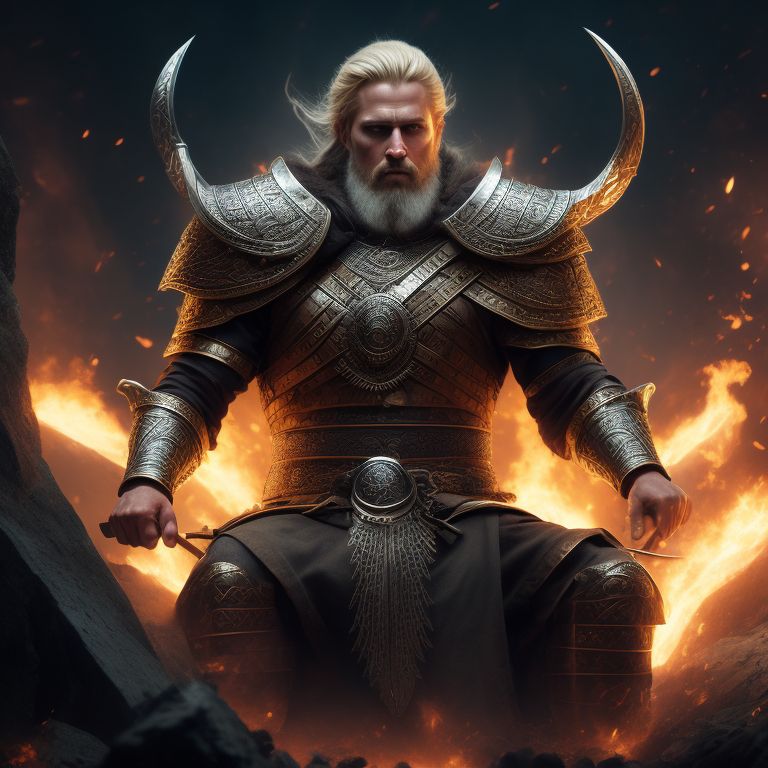 A Viking king with blond hair sitting in a crestal throne, viking and egyptian, engaged in fierce combat on a battlefield, Epic lighting, intense action, Concept art, Highly detailed, Gritty, Digital painting, art by greg rutkowski and magali villeneuve and artgerm, Trending on Artstation, Sharp focus, intricate weaponry, war cries filling the air.