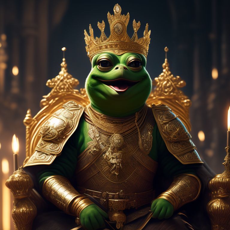 large-cobra922: Pepe the frog sitting on a throne in a armor wearing a ...