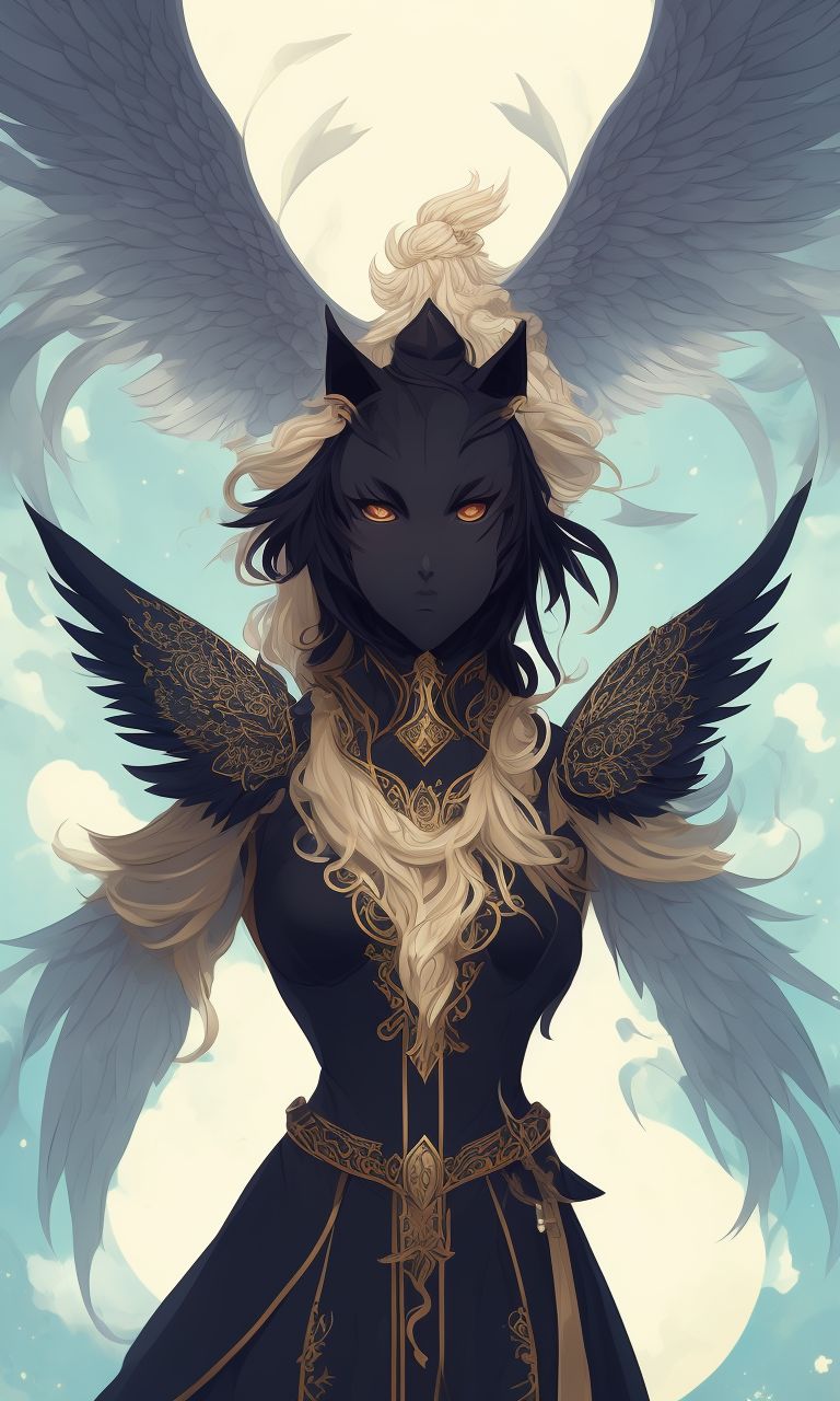 anime black and white wolf with wings