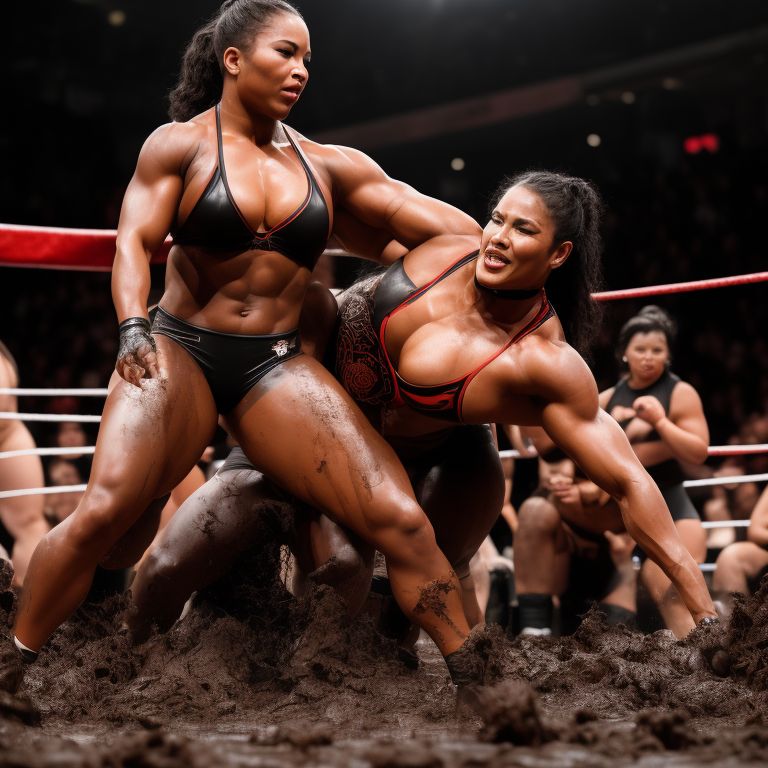 two muscled women wrestling mud bikini messy body, the prompts generated must be appropriate and culturally sensitive, 