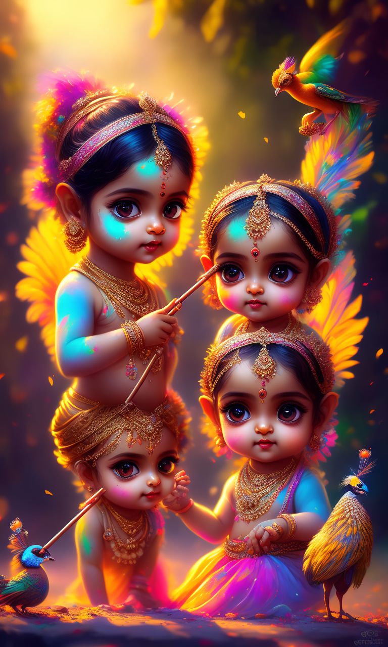 krishna playing holi drawing