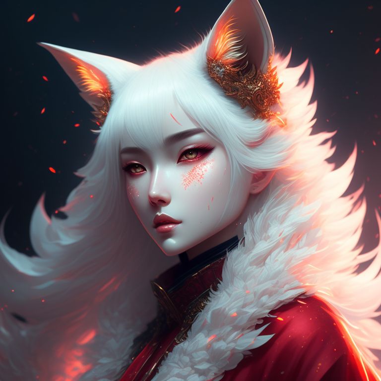 guilty-skunk441: Kitsune, white messy hair and fluffy impressive fox ...