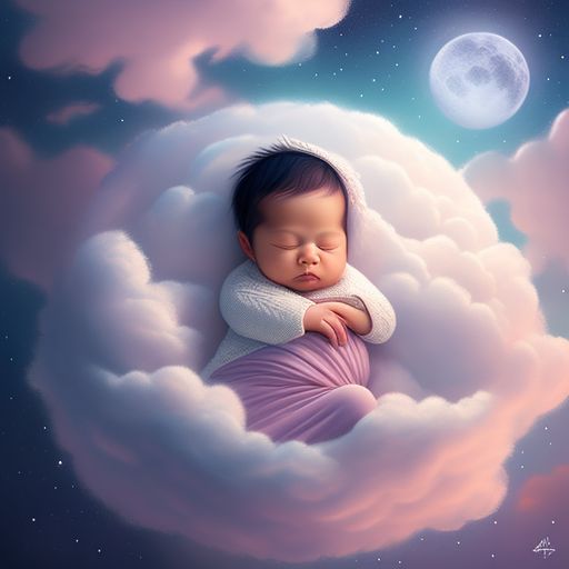 both-tarsier275: baby sleeping, on the cloud, with moon and stars