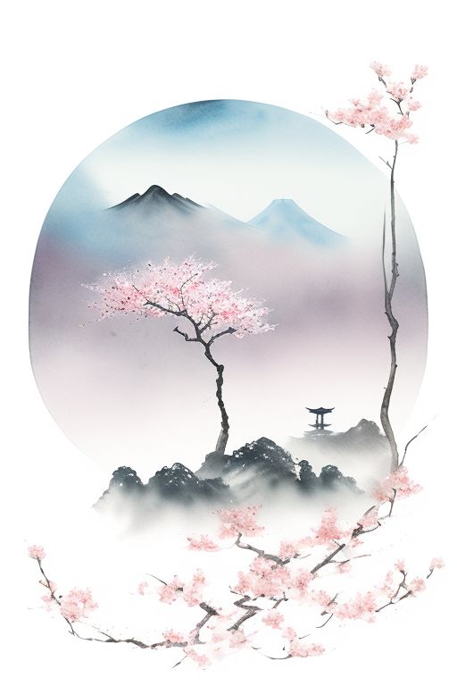 ArtStation - Japanese landscape - Ink and watercolors