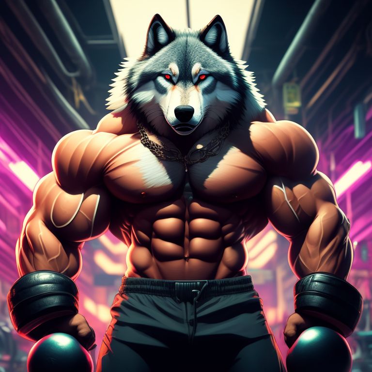 An anthropomorphic wolf with big muscles working out at the gym, Vice city, gta 5 cover art, Borderlands style, Celshading, symmetric highly detailed eyes, Trending on Artstation, by rhads, Andreas Rocha, Rossdraws, Makoto Shinkai, Laurie Greasley, Lois van Baarle, ilya kuvshinov and greg rutkowski