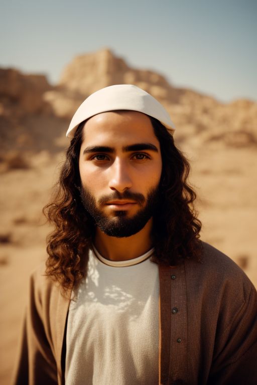 Gritty portrait, young jewish man, levite priest of biblical times, typical jewish priest clothing of the time of moses, collapsed on the ground, 
, looking into the distance, Retro, Polaroid, kodak gold portra, Unsplash, award winning photography, grain and noise