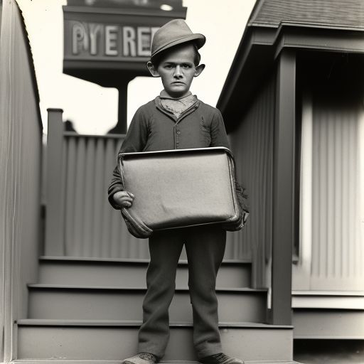 thismole150 newsboy standing on steps holding a plackard
