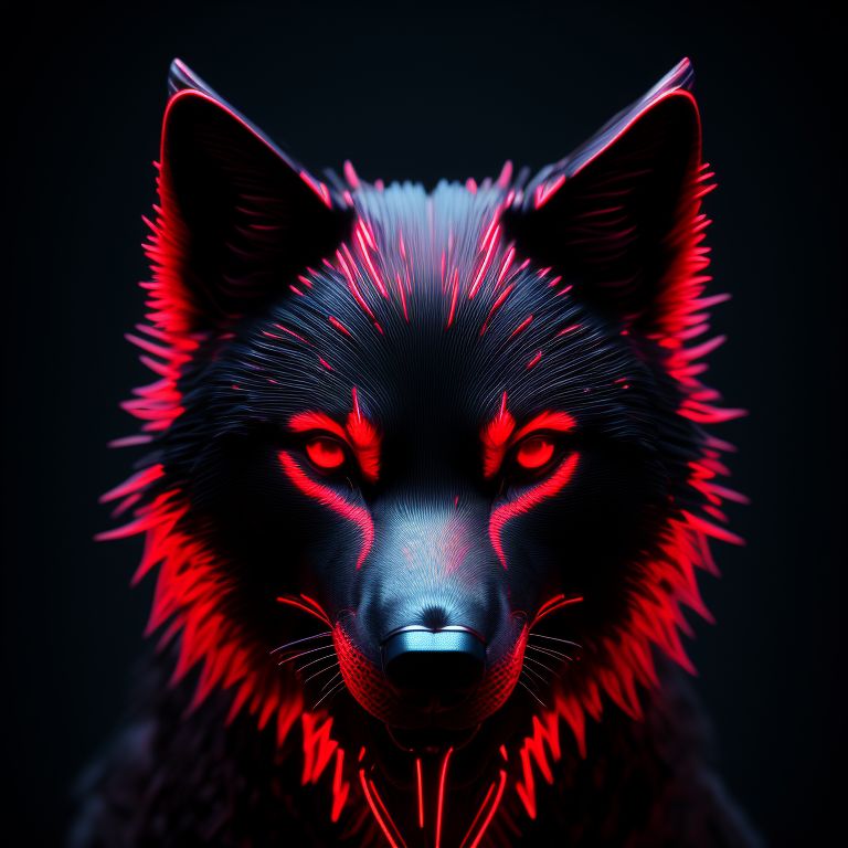 Smooth_Digity: Red neon fierce black wolf portrait hard lighting 3d