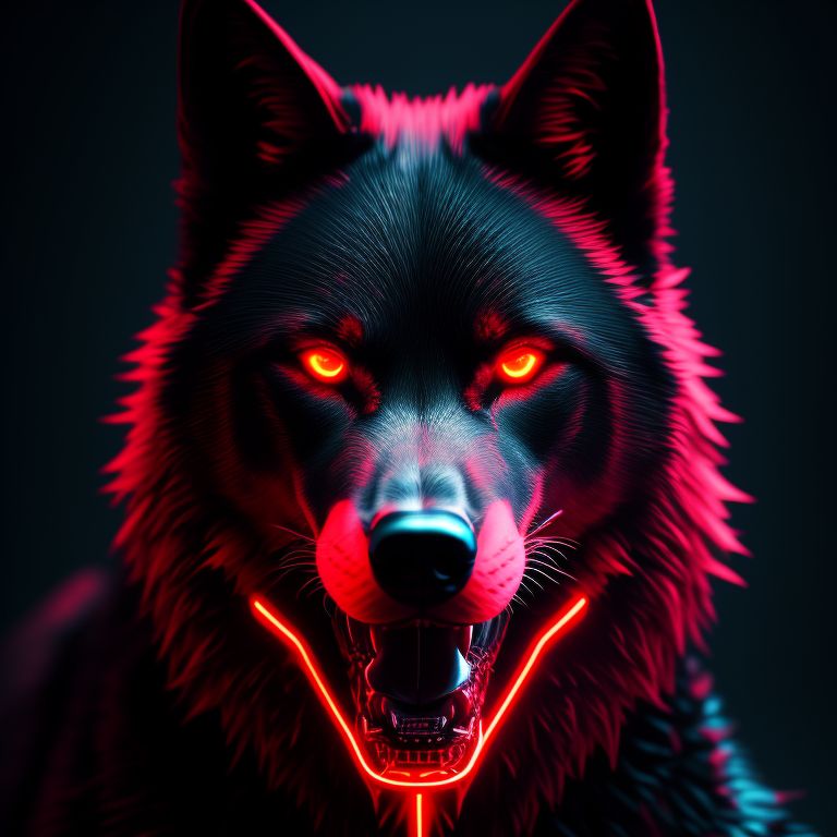Smooth_Digity Red neon fierce black wolf portrait hard lighting 3d
