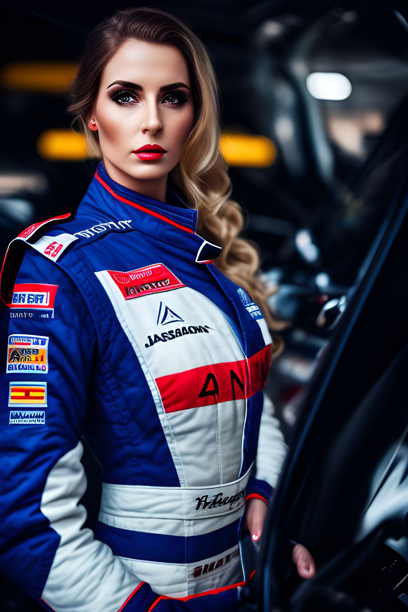 Myndcruzer Woman in car racing uniform