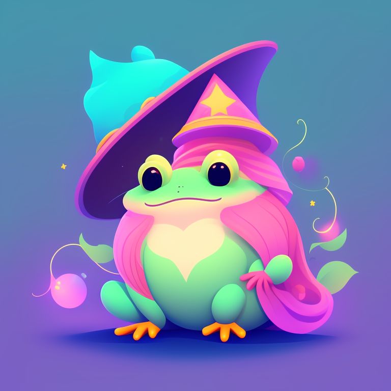 Vector illustration, Flat illustration, Illustration, A wizard frog wearing a tall hat, Trending on Artstation, Popular on Dribbble, Cozy wallpaper, Pastel colors
