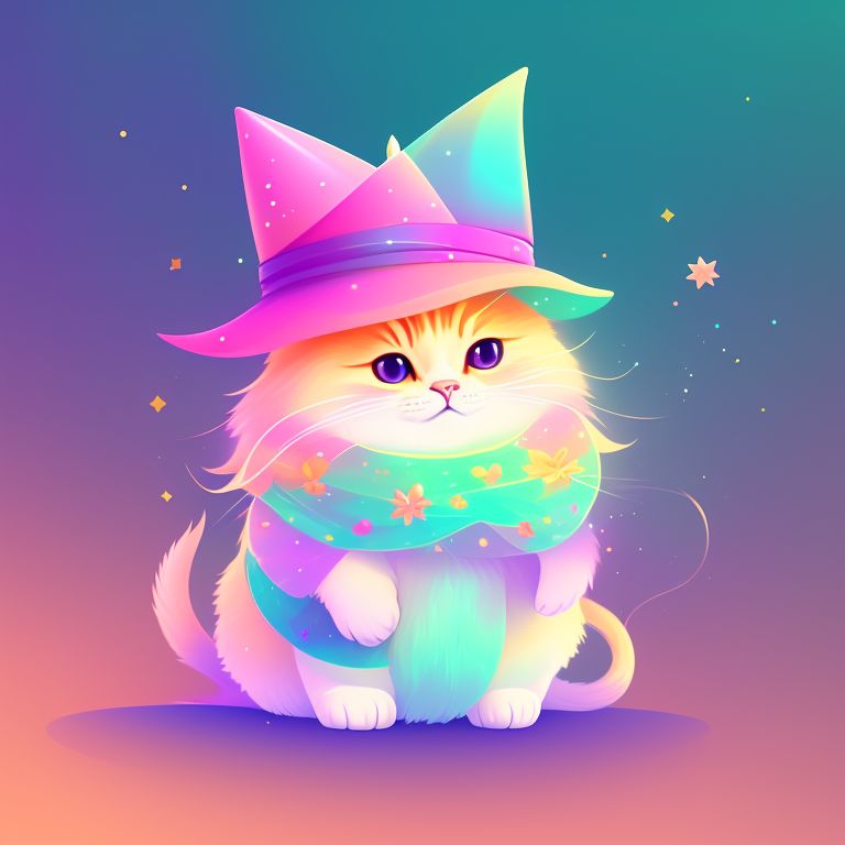 Vector illustration, Flat illustration, Illustration, A cute wizard cat wearing a magical hat, Trending on Artstation, Popular on Dribbble, Cozy wallpaper, Pastel colors