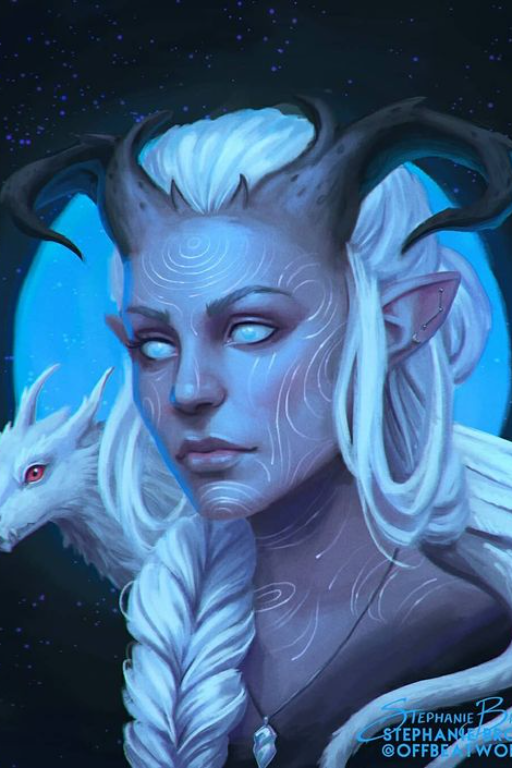 impish-viper638: Elf girl, white hair, antelope horns on her head ...