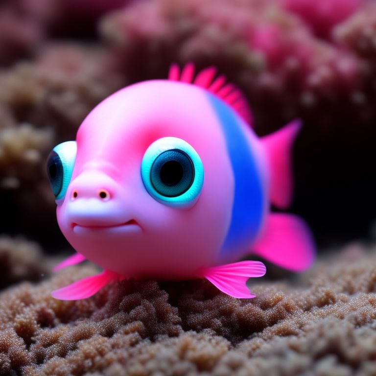 starry-worm954: little pink fish monster that has big blue eyes in