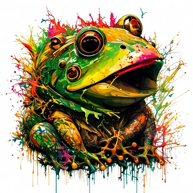 High quality, Cute, frog, rasta, Natural lighting, full color painting, Graffiti art, by Carne Griffiths, 3D, front, sticker style vector-art, Solid white background