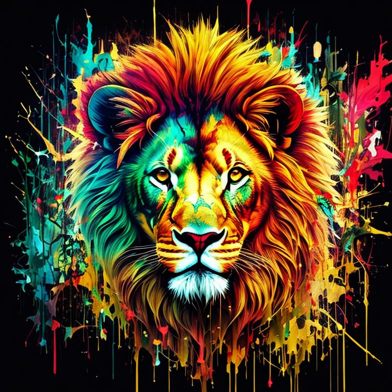 fond-deer425: cute lion, green yellow red colors, natural lighting, color  painting, graffiti art, sticker style vector art, solid white background