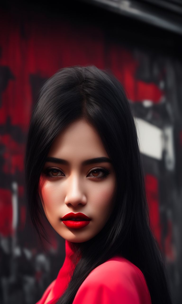 blushinglark96 woman, young, long black hair, fair skin, halfopen lips, red lipstick, sensual