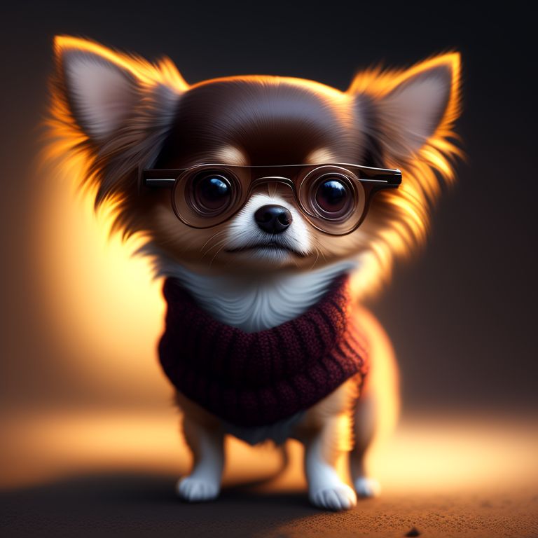angry lion947 A choco tan long haired chihuahua wearing round