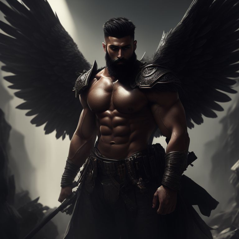 great-sheep836: handsome bearded hunk male muscular fallen angel armored