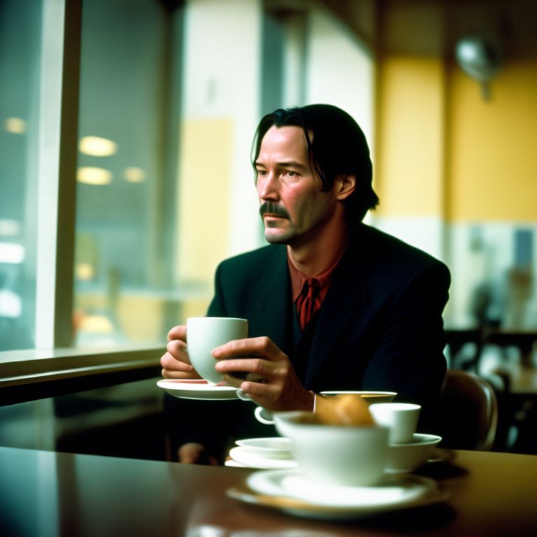 moral-turtle525: Keanu Reeves, alone, having a cup of coffee in ...