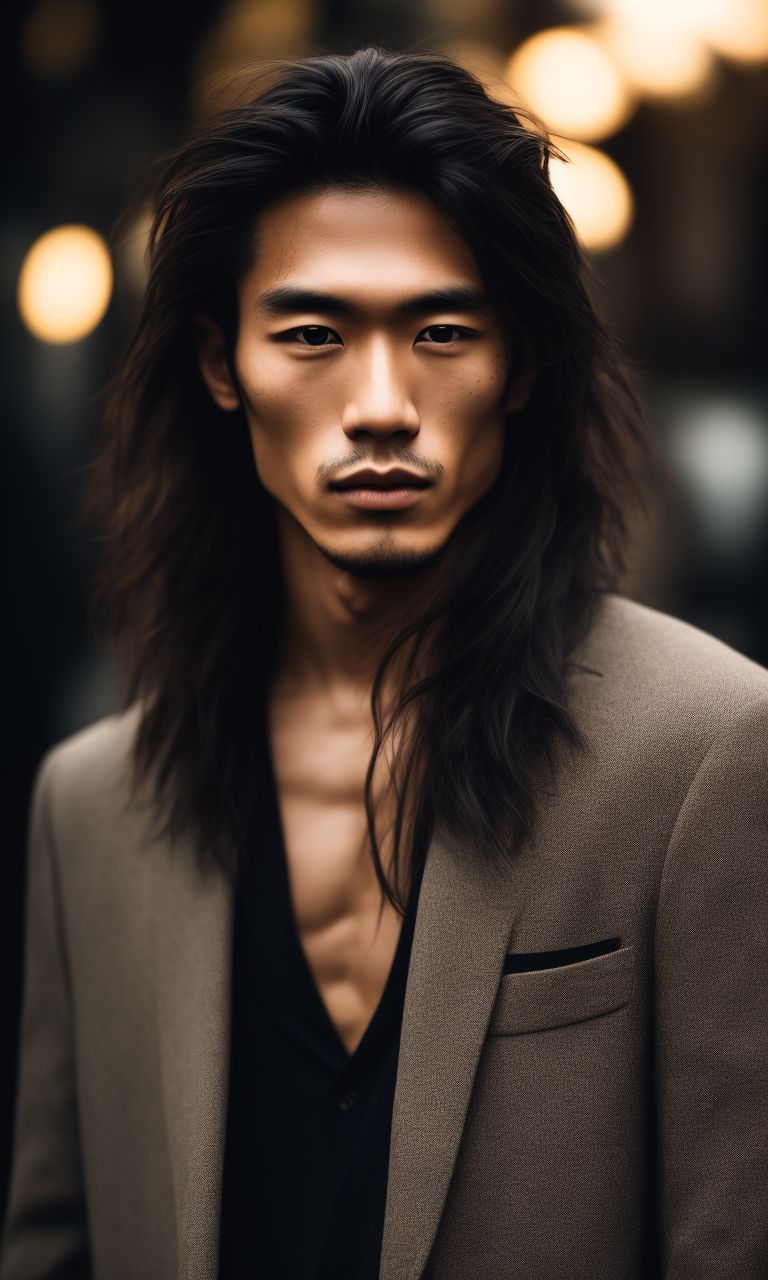 Slim Cat957 Breathtaking Shot Of A Japanese Sleek Long Haired Male Model