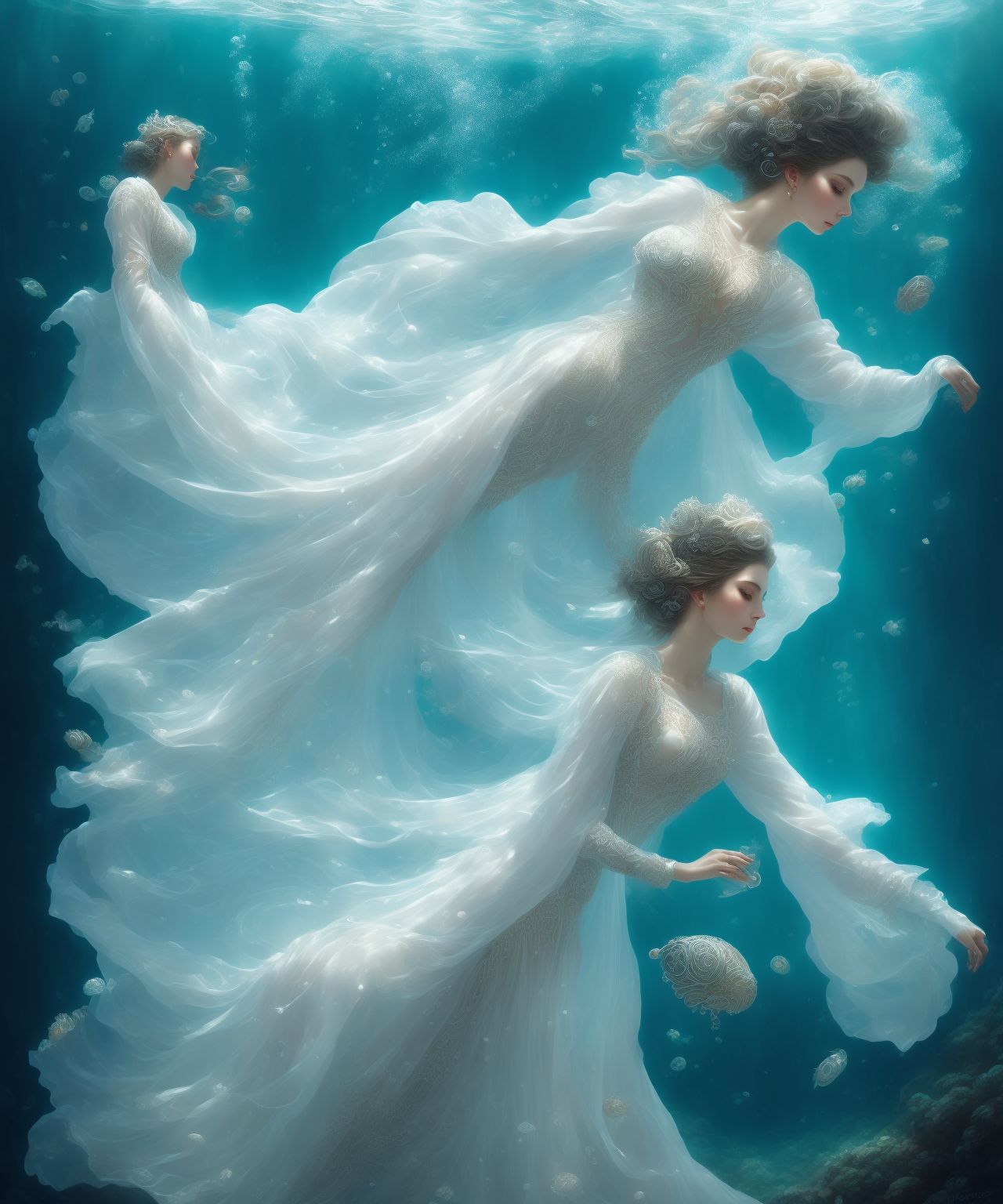 eeic456 Beautiful women jellyfish siren with white cloak and