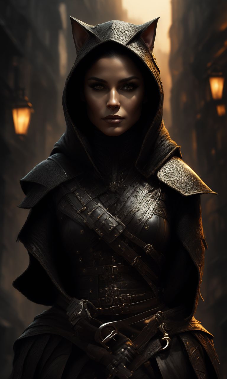 lostalpaca689 tabaxi cat rogue leather armor wearing hood