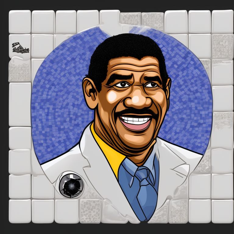 Denzel Washington in a silver suit wielding a laser gun on a distant planet., Colorful stacked and tiled comic caricatures, A caricature face and body and a Big smile