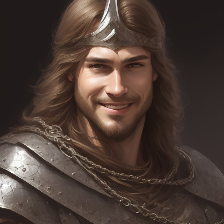 renelvon: D&D male holy paladin, peaceful face, long brown hair ...