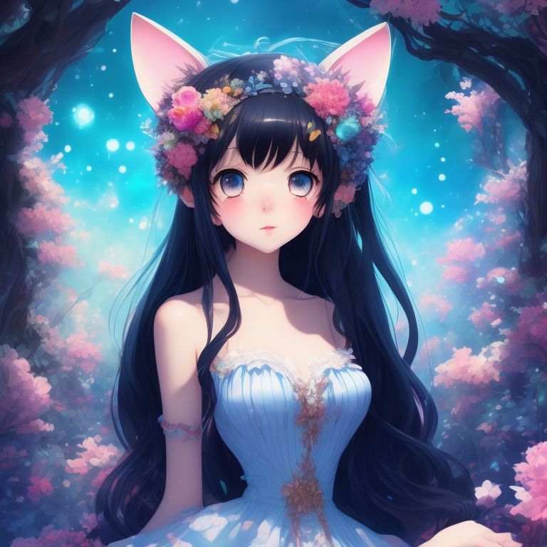 mad-goshawk228: anime girl black hair blue eyes cat ears and cute drees