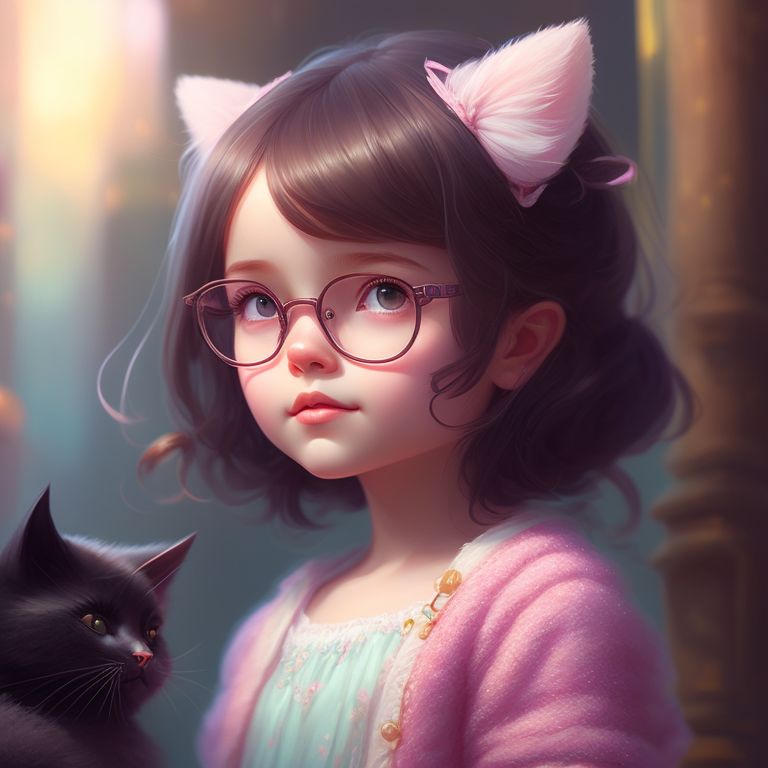 hopeful-bat414: Little girl with cute cat wearing glasses