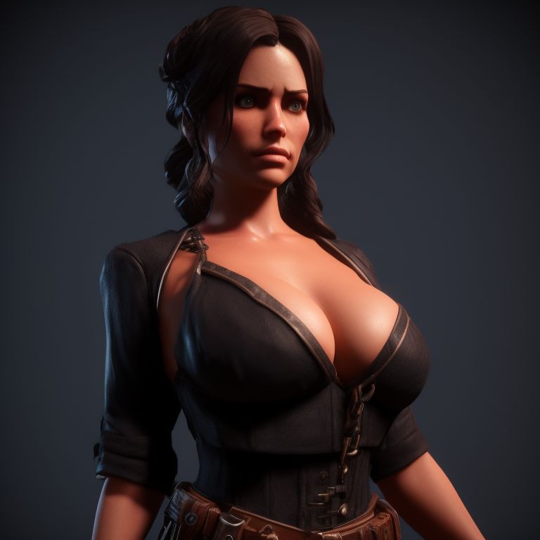 medical-wren930: A 3d model, Abigail Marston, Red dead redemption 2,  noclothes, perfect round breast, trimmed pubichair, solo, photo shoot