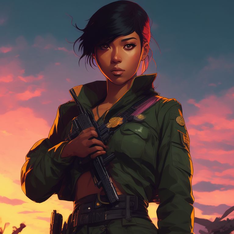 CrisMach_Arts BLACK WOMAN HOLDING A SAMURAI IRON SWORD, WEARING BLACK